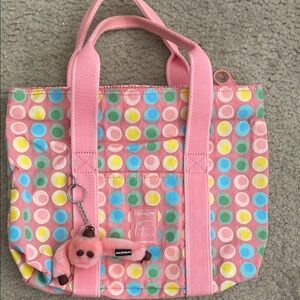 Kipling Multicolored Polka Dot Tote with Pink Handles‎